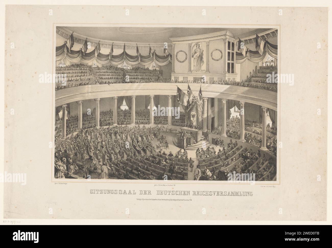 Riunione nazionale di Francoforte, 1848-1849, Eduard Gustav May, dopo Friedrich Bamberger, 1848 - 1849 stampa riunione nazionale di Francoforte (o Parlamento di Frankfurter), riunione del primo parlamento tedesco eletto, nella Pauluskirche a Francoforte sul meno, 1848-1849. Frankfurt am Main paper Lower House, Parlamento, camera Frankfurt am Main Foto Stock
