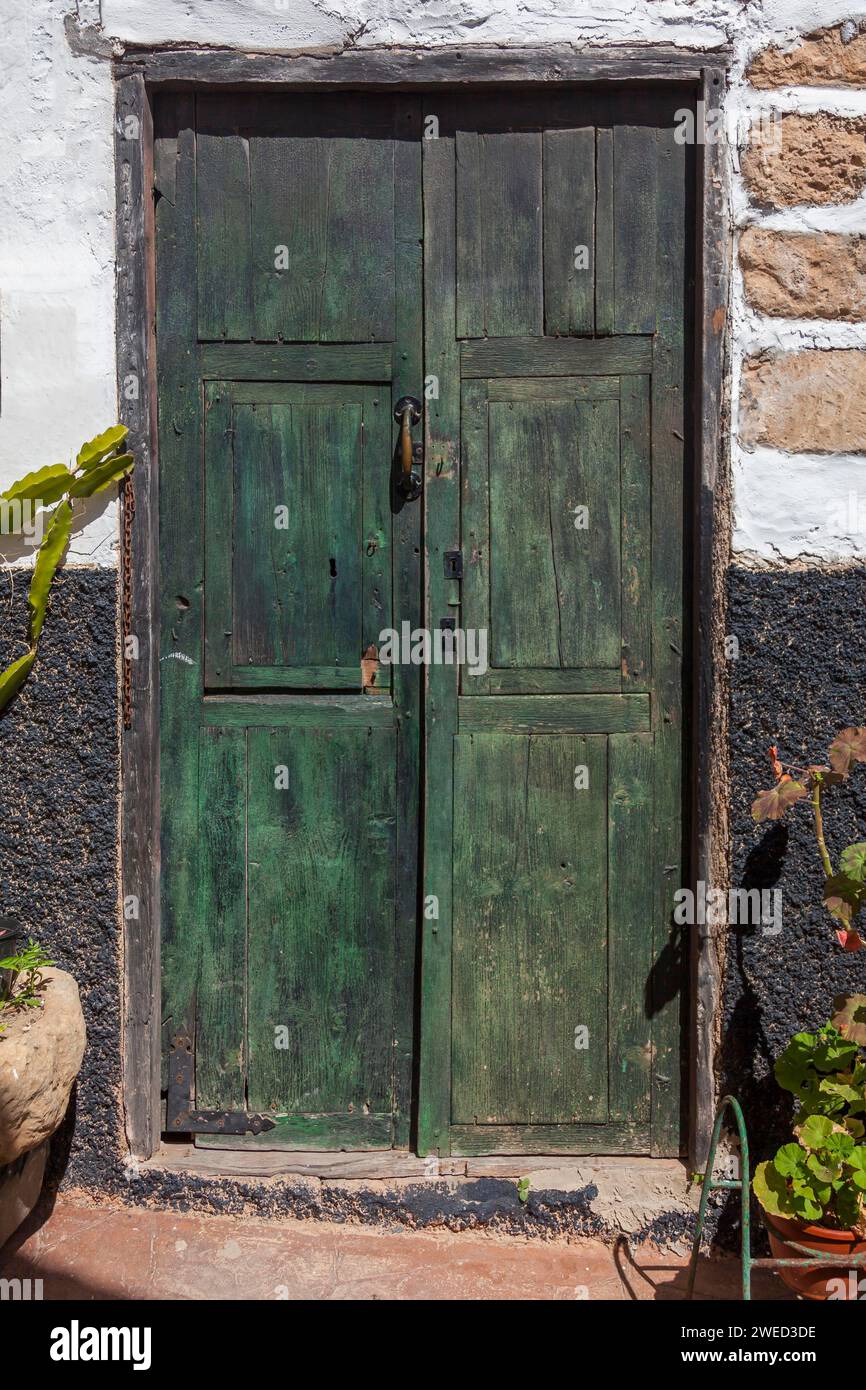 Abbiamo mangiato una porta di legno, Betancuria, Fuerteventura, Isole Canarie, Spagna Foto Stock