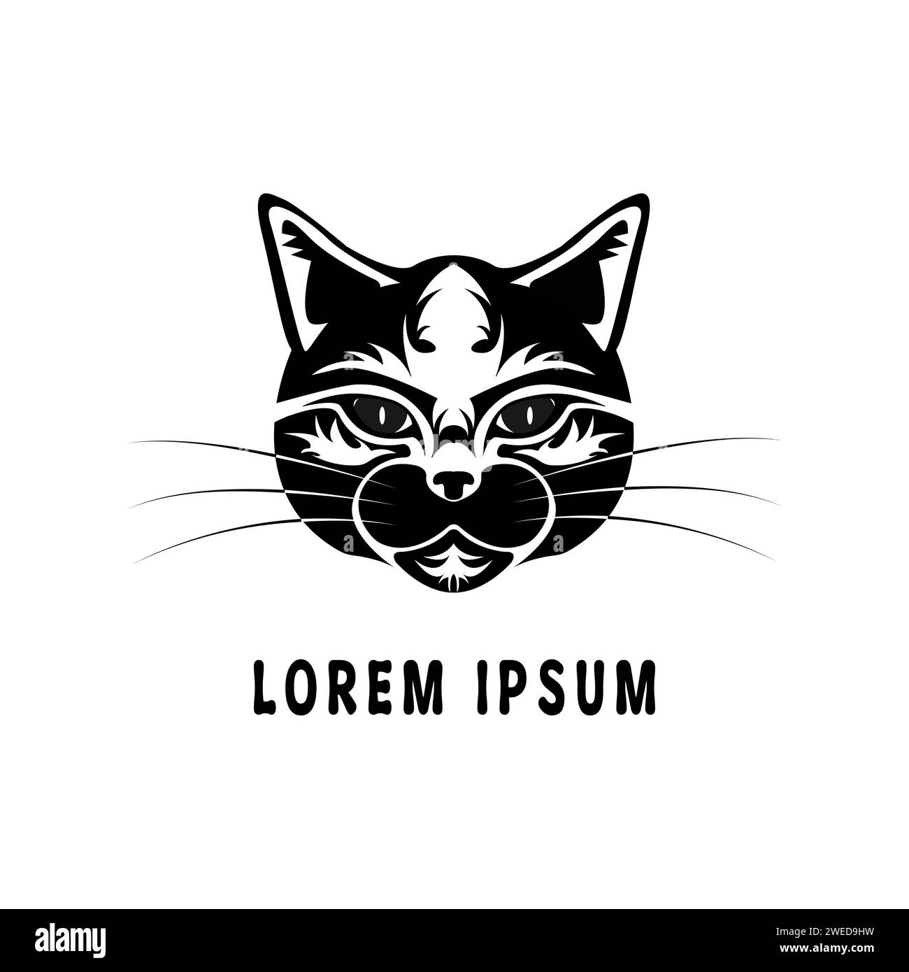 Disegno illustrativo del logo del gatto in bianco e nero Illustrazione Vettoriale