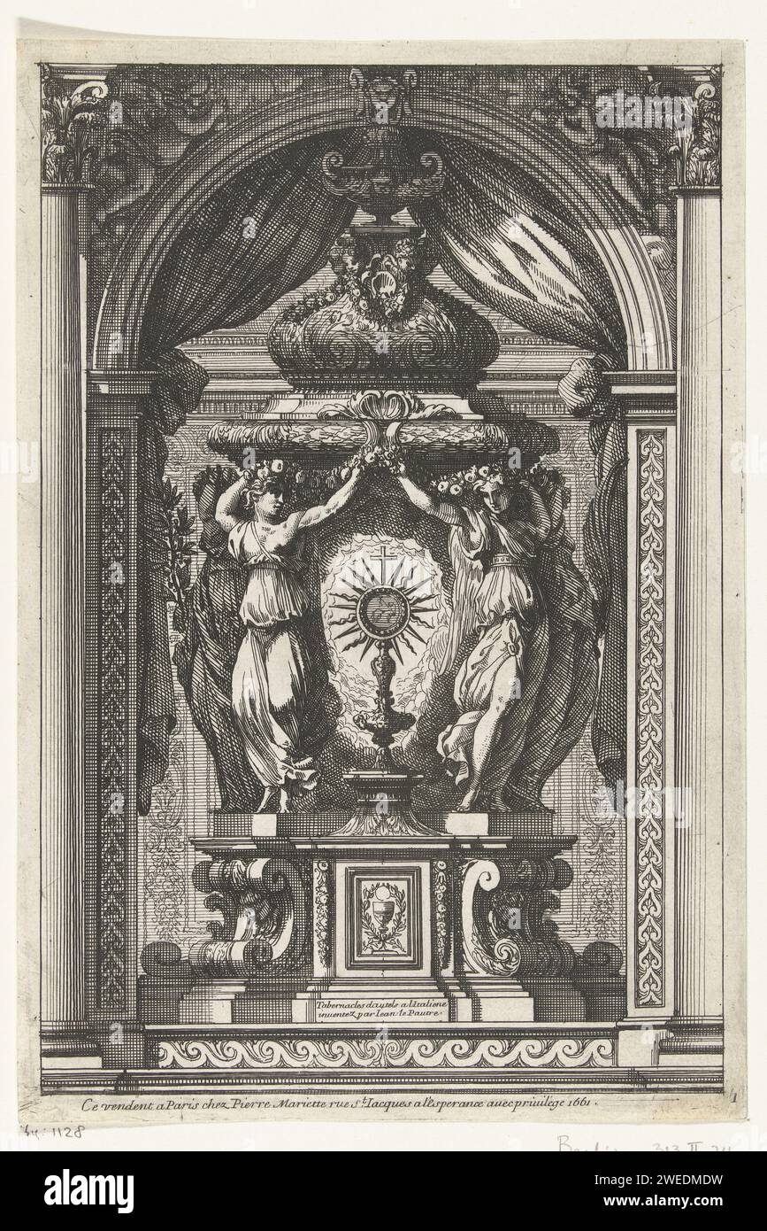 Titelblad: tabernacoli di altari in Italia, Jean Lepautre, 1661 stampa Tabernacolo con monstrati sotto una baldacchino. Dalla seconda edizione. Tipografia: Francia (possibilmente)dopo il proprio disegno di: France (possibilmente)editore: Paris paper etching Foto Stock