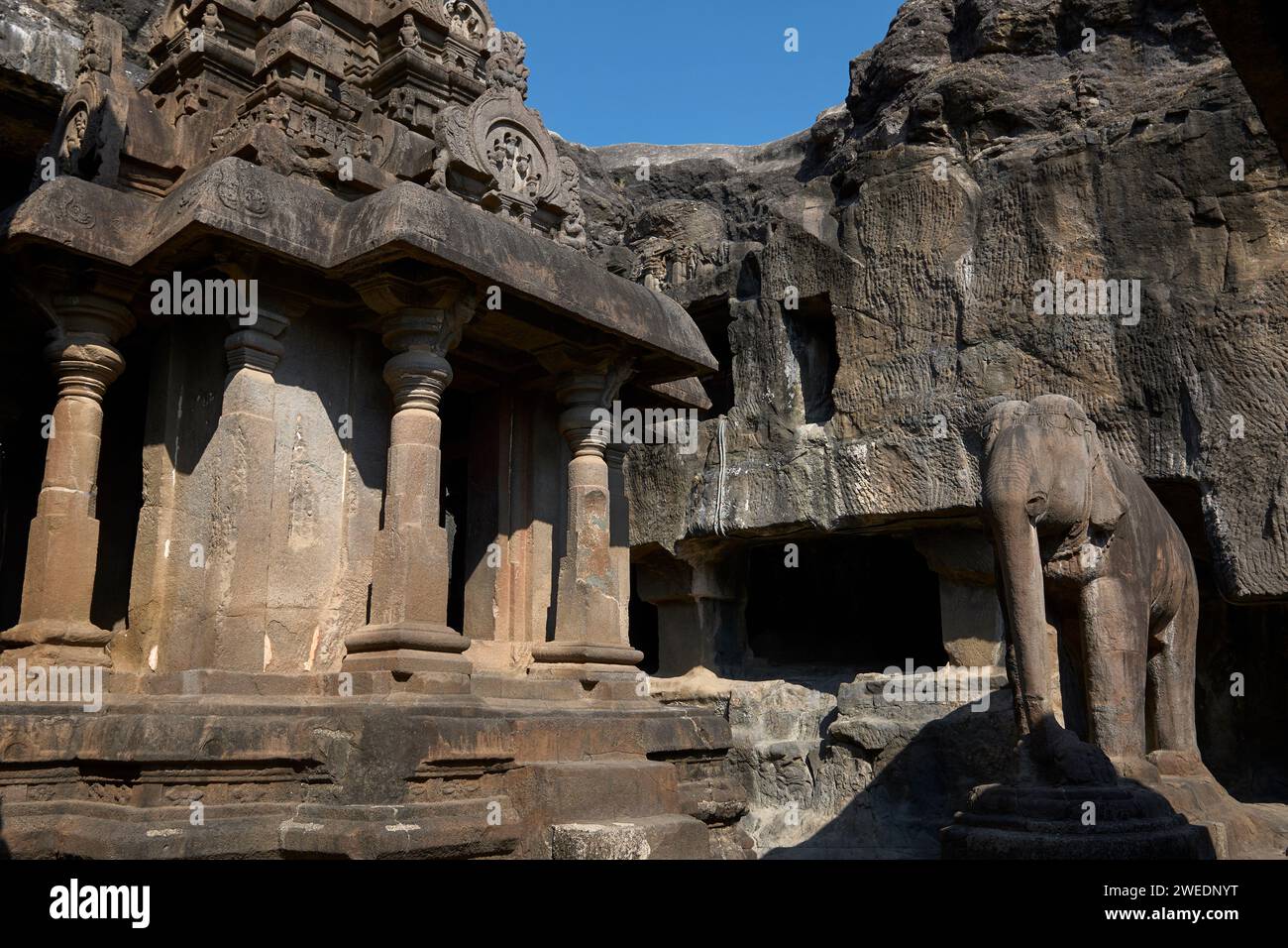 Tempio di Kailasa grotte di Ellora Maharashtra India . Foto Stock