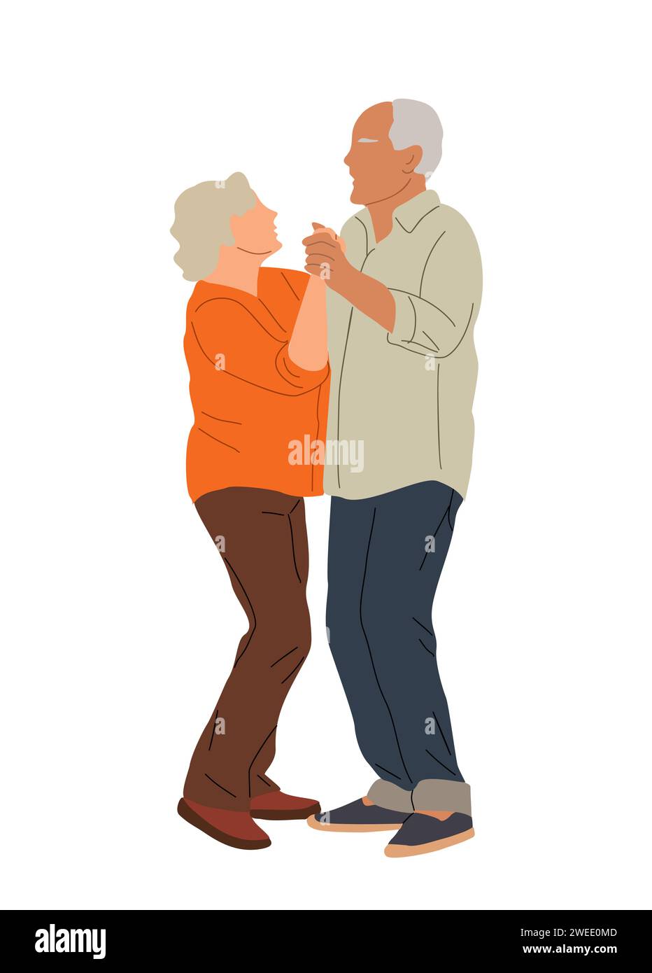 Coppie anziane che ballano, persone anziane innamorate. Illustrazione Vettoriale