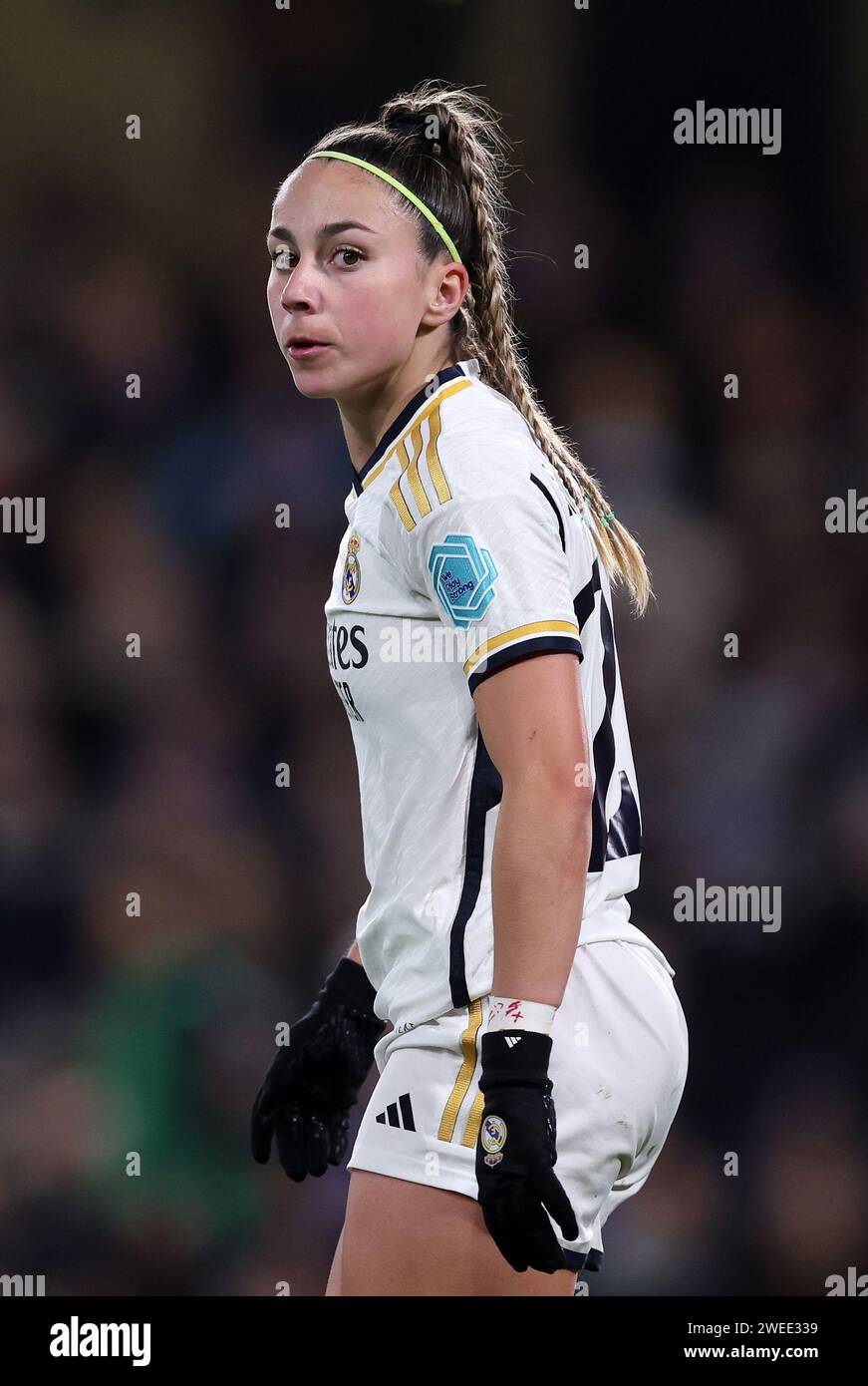 Londra, Regno Unito. 24 gennaio 2024. Athenea del Castillo del Real Madrid durante la partita di UEFA Women's Champions League a Stamford Bridge, Londra. Il credito fotografico dovrebbe leggere: David Klein/Sportimage credito: Sportimage Ltd/Alamy Live News Foto Stock