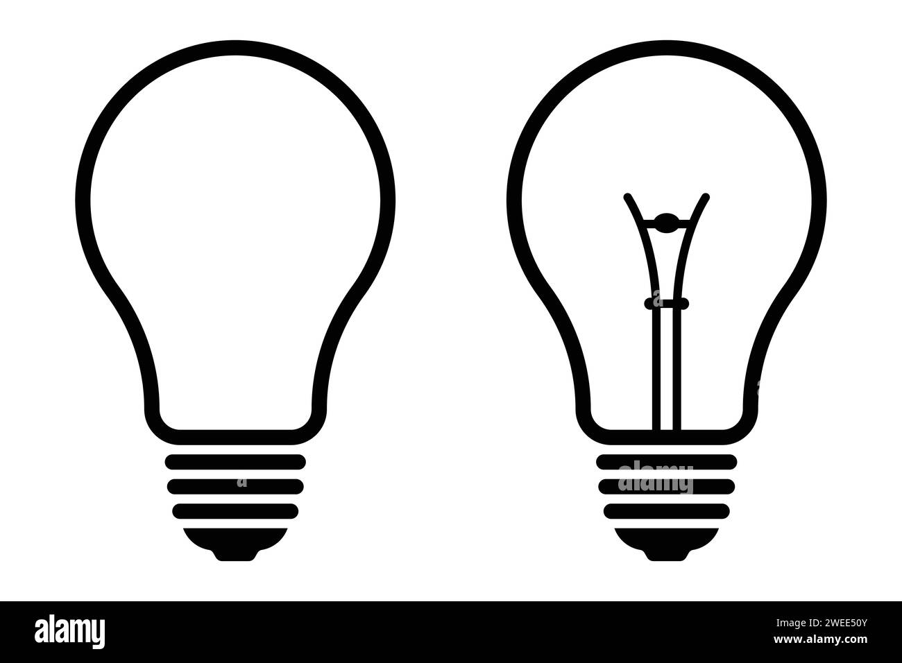 Set di icone della linea della lampadina. Segno idea ispirazione. Collezione vettoriale luci elettriche. Concetto di creatività per le lampadine. Stile piatto per design grafico Illustrazione Vettoriale