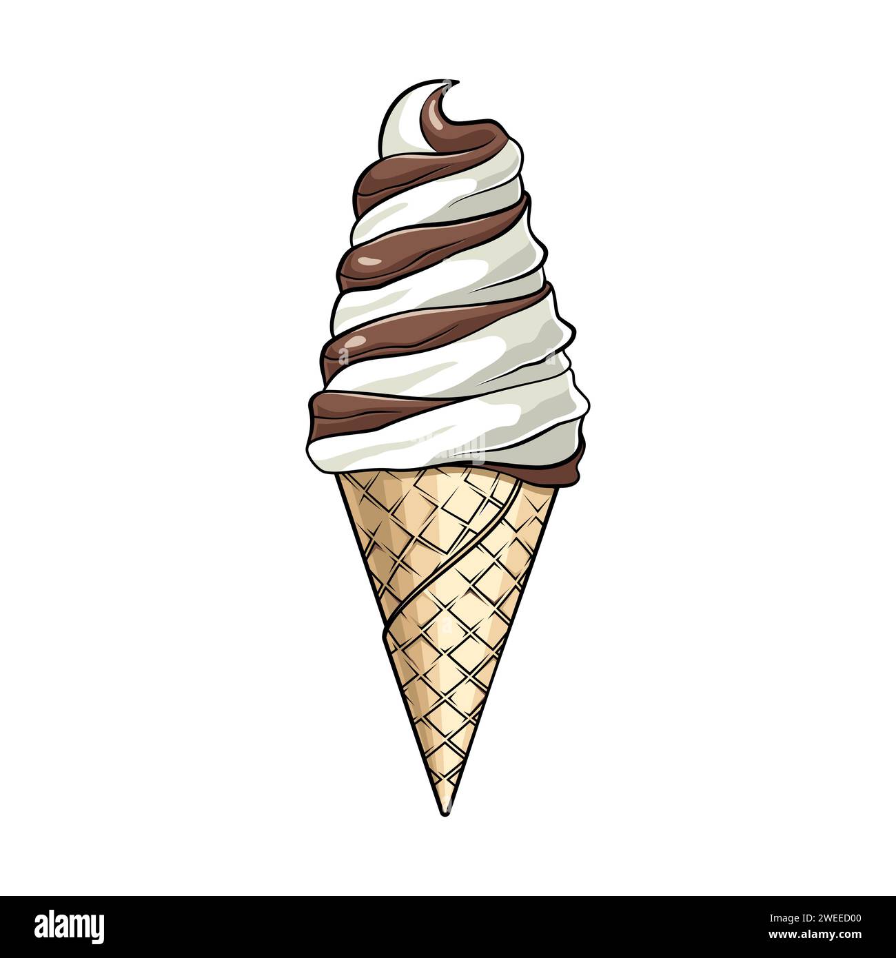 Cono gelato al cioccolato alla vaniglia, disegno vettoriale Illustrazione Vettoriale