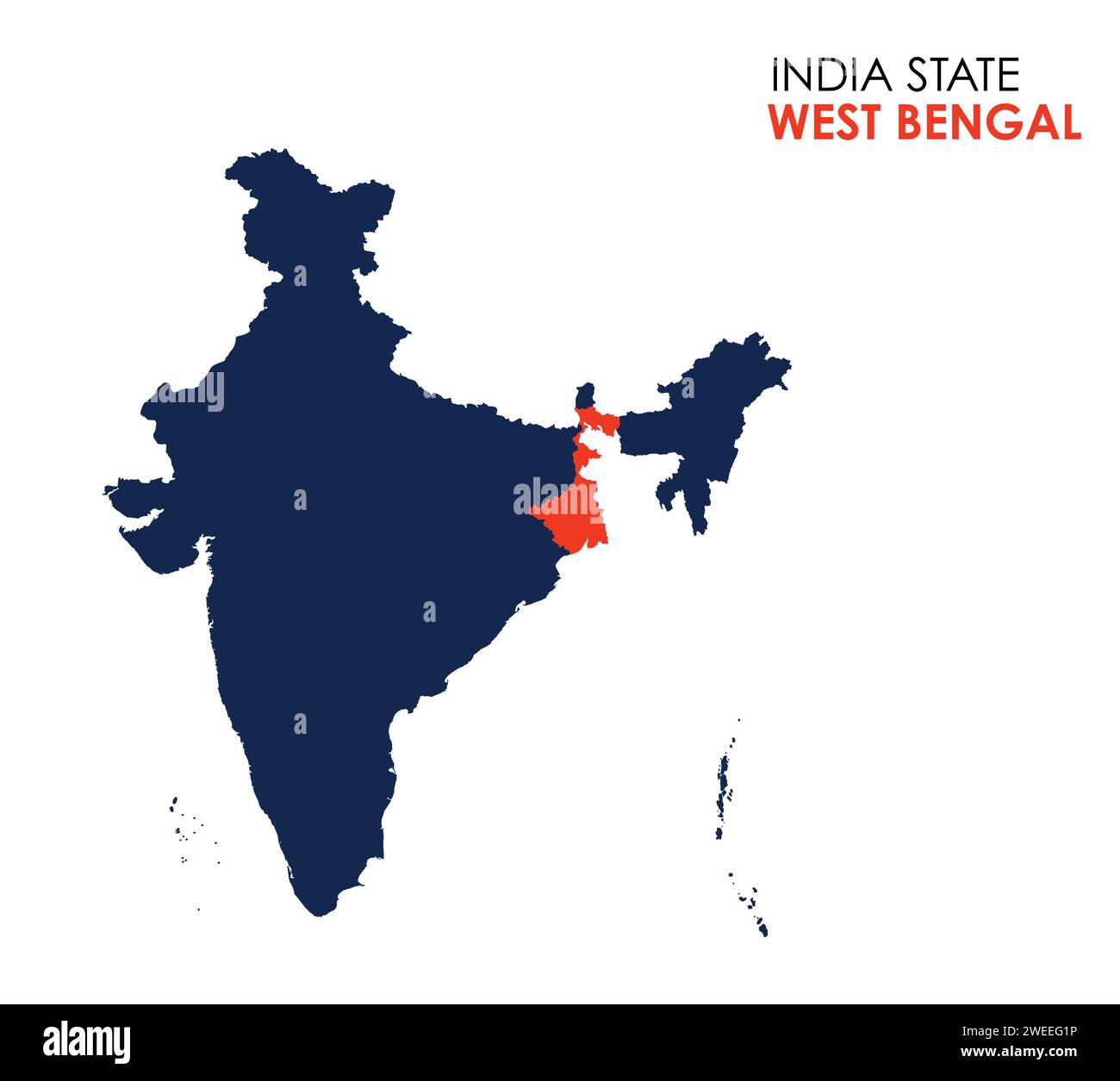 Mappa dello stato indiano del Bengala occidentale. Illustrazione vettoriale mappa di Calcutta. Sfondo bianco. Illustrazione Vettoriale