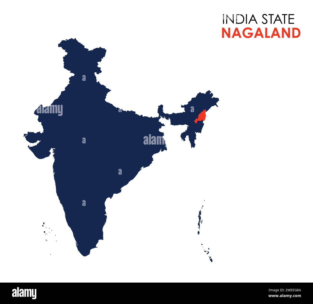 Nagaland mappa dello stato indiano. Illustrazione vettore mappa Nagaland. Mappa di Nagaland su sfondo bianco. Illustrazione Vettoriale