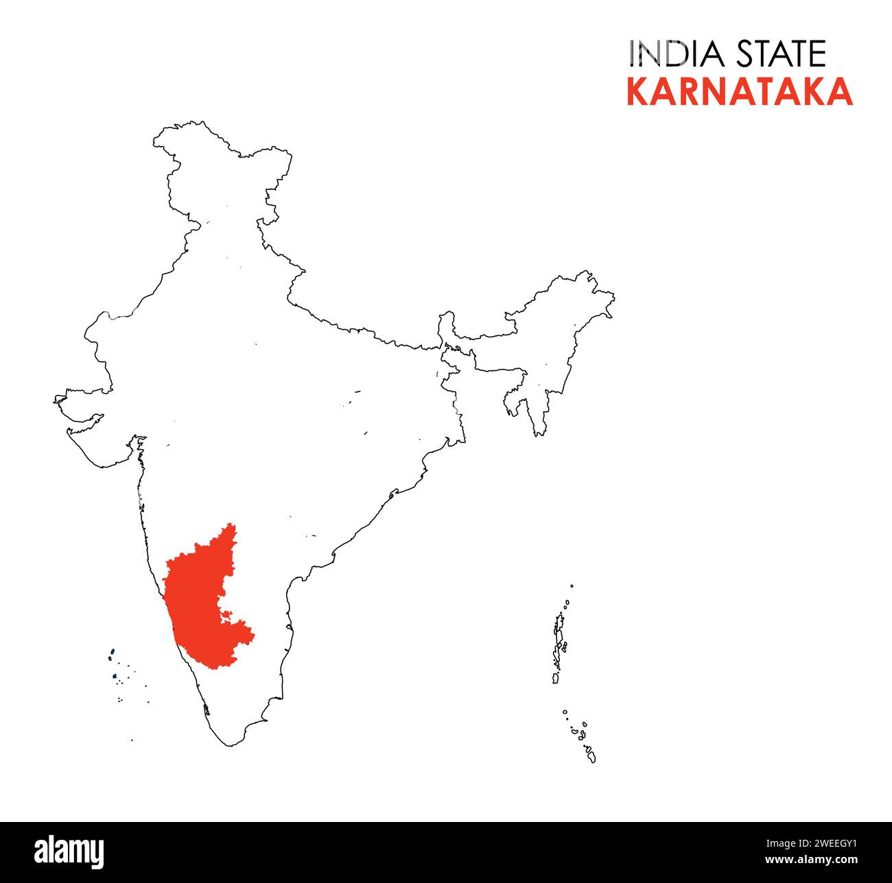Cartina del Karnataka dello stato indiano. Illustrazione vettoriale mappa Karnataka. Mappa di Karnataka su sfondo bianco. Illustrazione Vettoriale