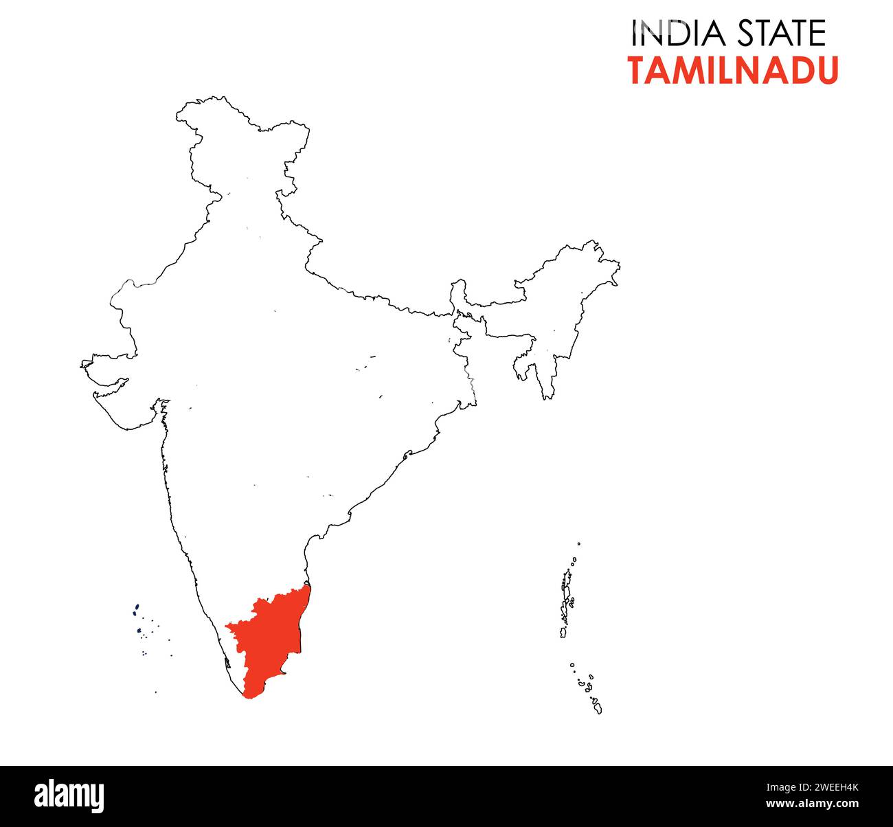 Tamil Nadu mappa dello stato indiano. Illustrazione vettore mappa Tamil Nadu. Sfondo bianco. Illustrazione Vettoriale