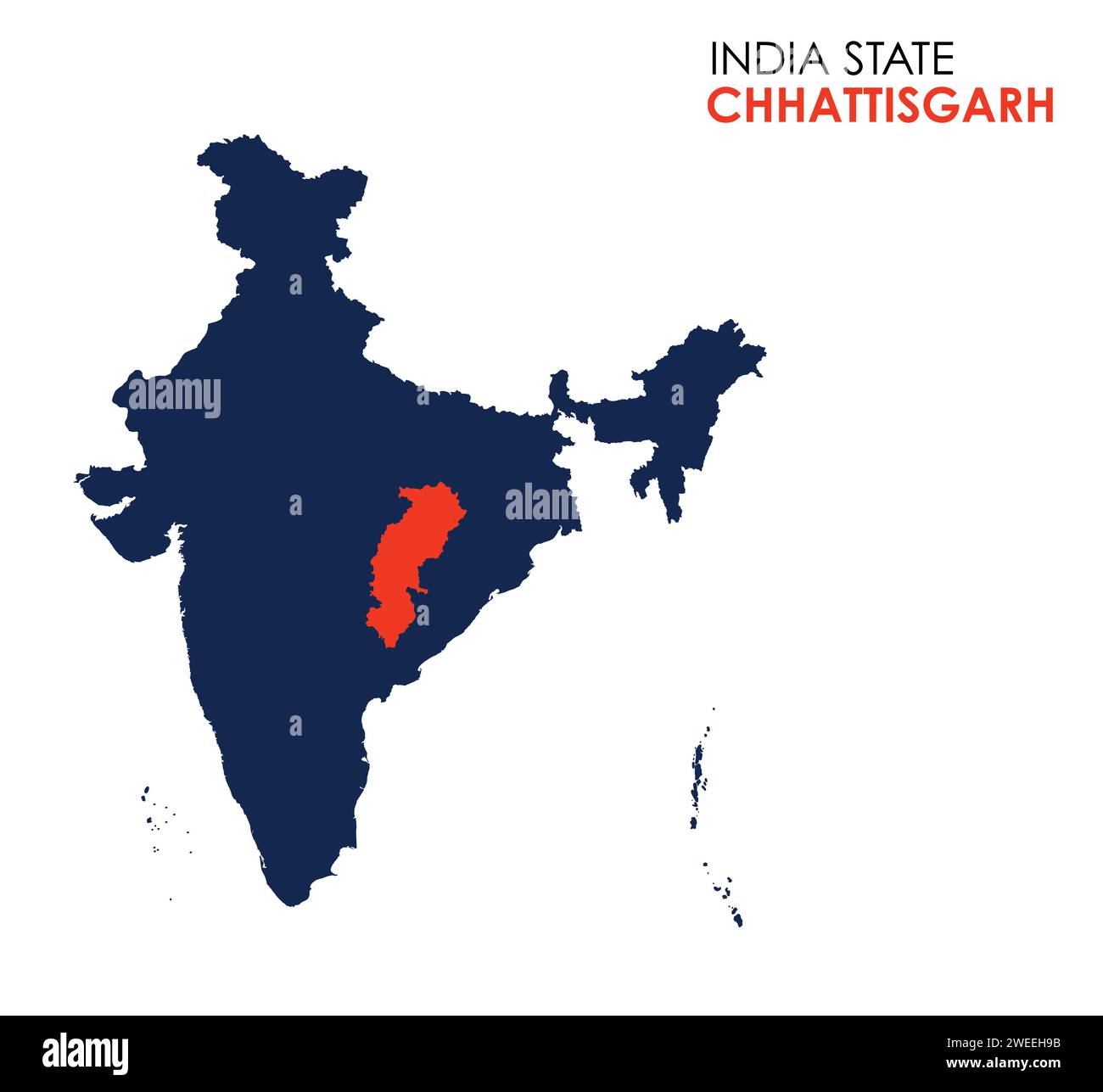 Chhattisgarh mappa dello stato indiano. Illustrazione della mappa di Chhattisgarh. Sfondo bianco. Illustrazione Vettoriale