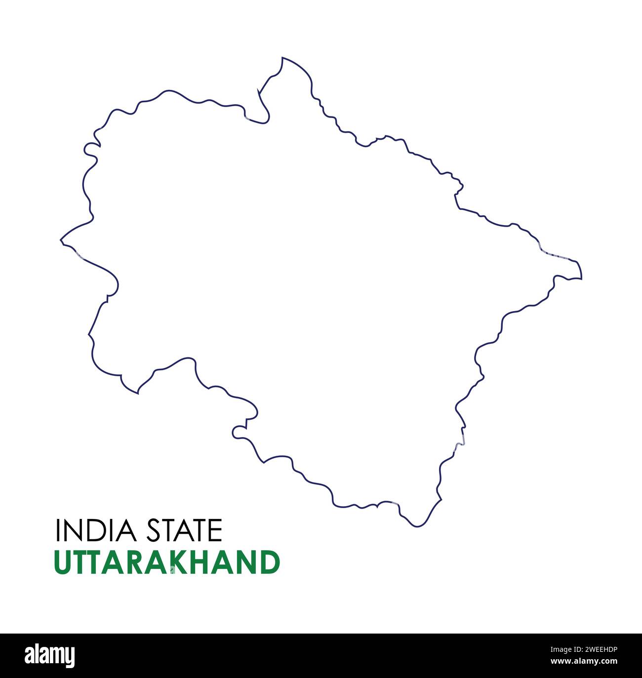 Mappa di Uttarakhand dello stato indiano. Illustrazione vettoriale mappa Uttarakhand. Sfondo bianco. Illustrazione Vettoriale