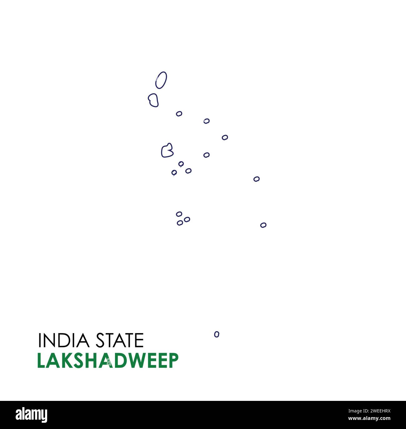 Mappa Lakshadweep dello stato indiano. Illustrazione vettoriale mappa Lakshadweep. Sfondo bianco. Illustrazione Vettoriale