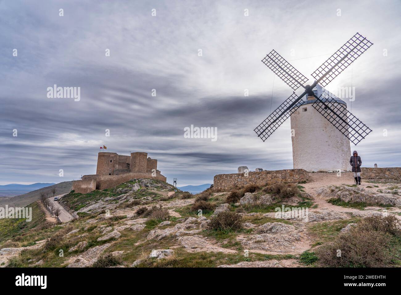 Mulini a vento di Consuegra (Spagna) Foto Stock