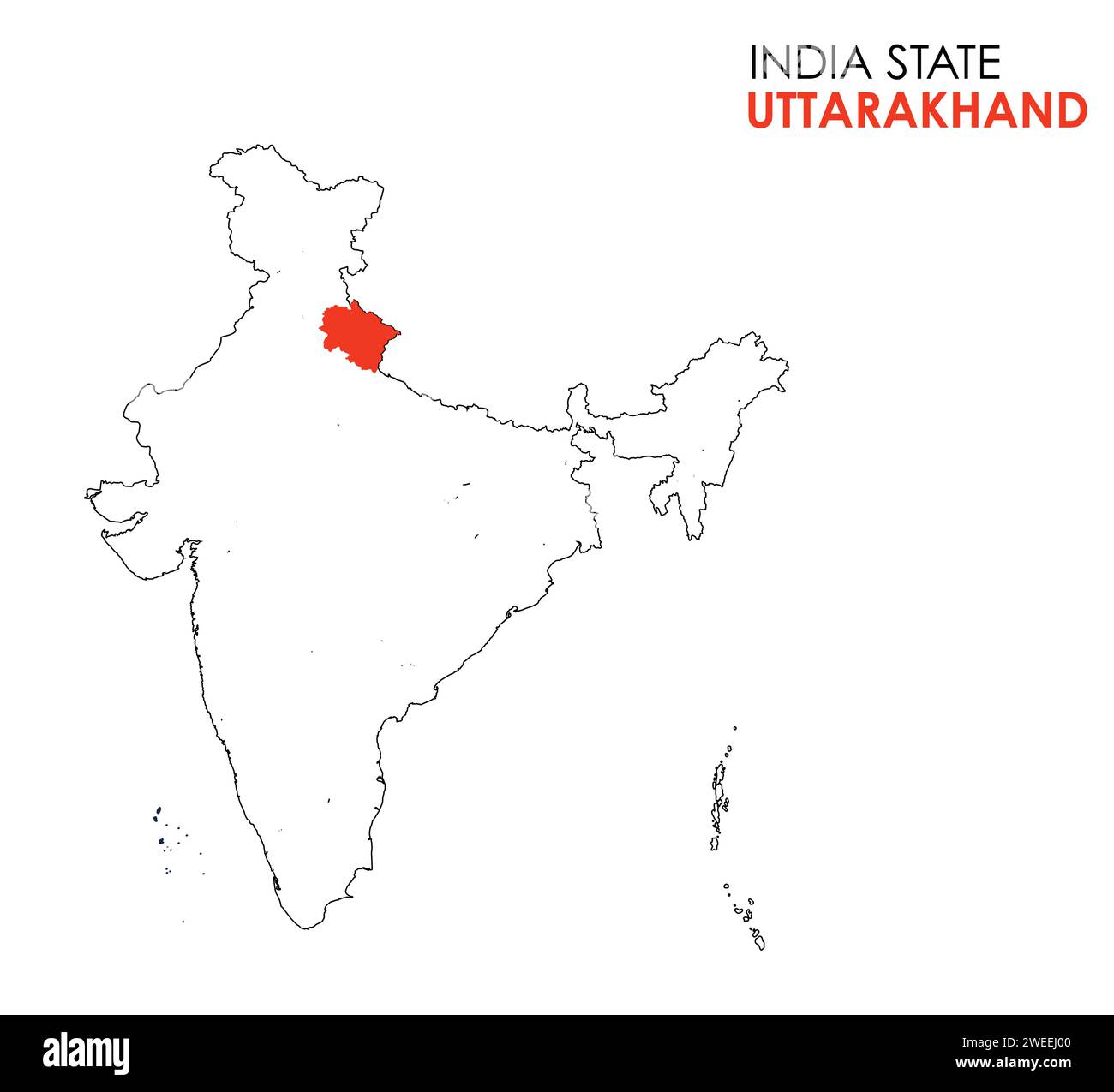 Mappa di Uttarakhand dello stato indiano. Illustrazione vettoriale mappa Uttarakhand. Sfondo bianco. Illustrazione Vettoriale