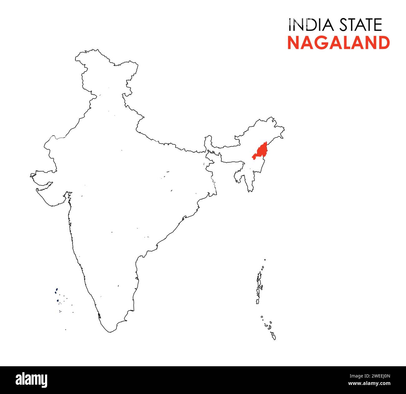 Nagaland mappa dello stato indiano. Illustrazione vettore mappa Nagaland. Mappa di Nagaland su sfondo bianco. Illustrazione Vettoriale