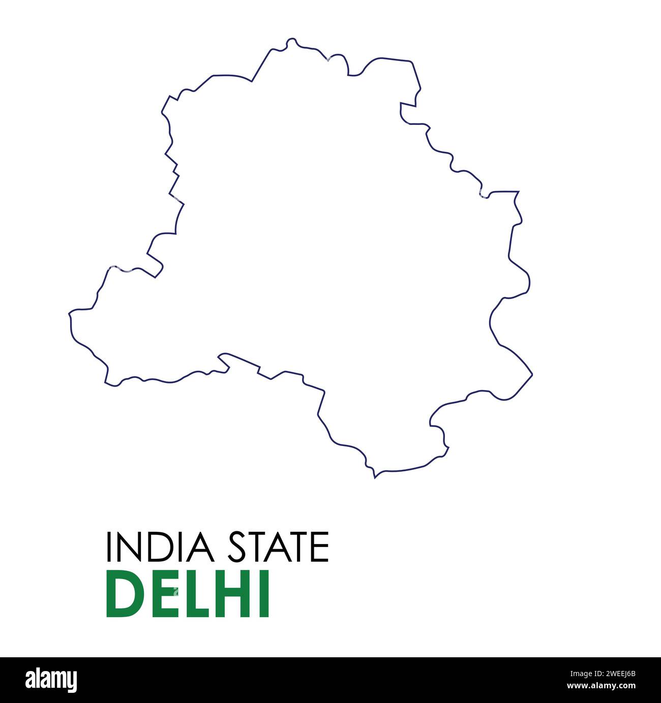 Mappa di Delhi dello stato indiano. Illustrazione vettoriale della mappa di Delhi. Mappa vettoriale di Delhi su sfondo bianco. Illustrazione Vettoriale