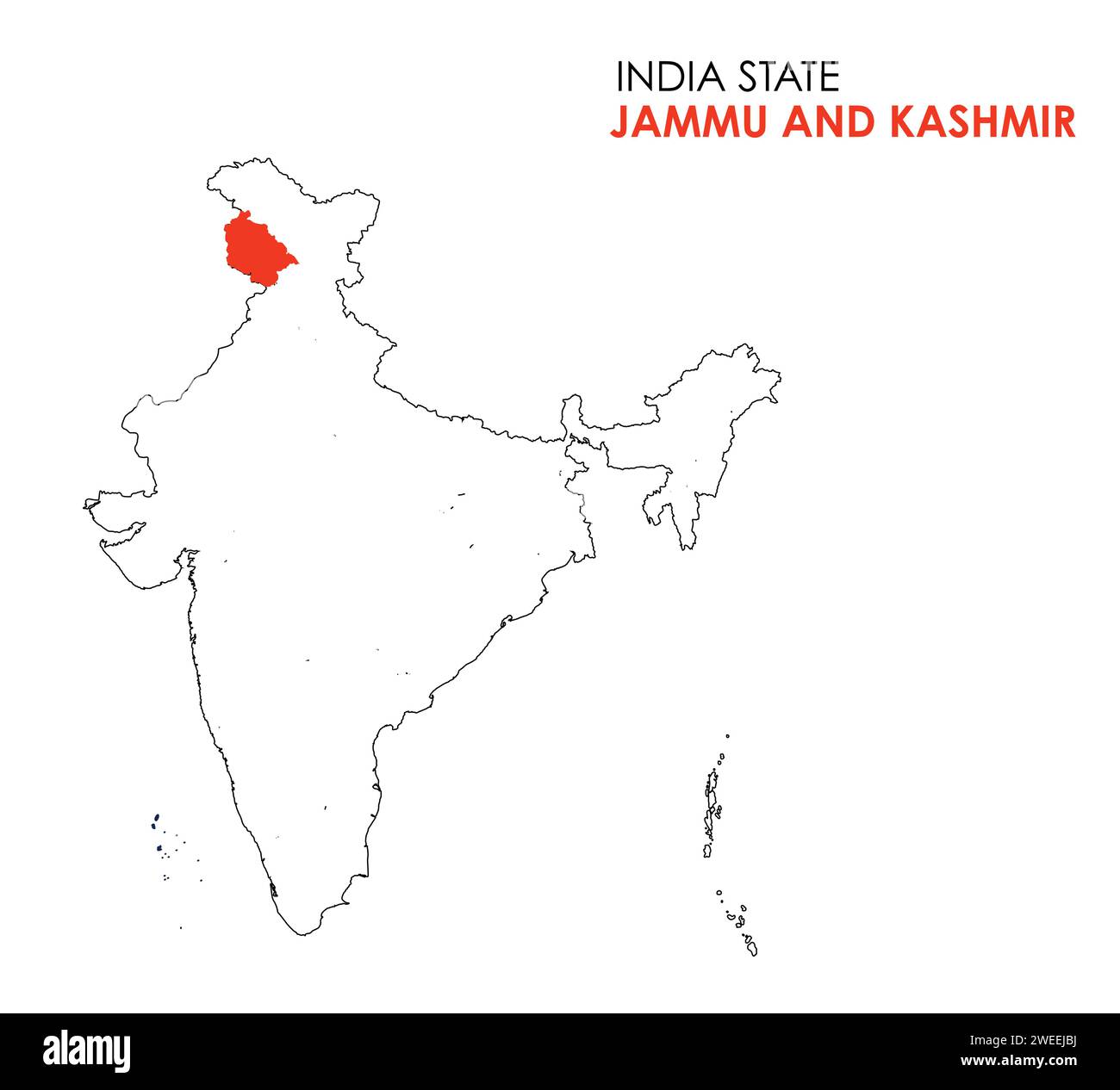 Mappa di Jammu e kashmir dello stato indiano. Illustrazione vettoriale delle mappe di Jammu e kashmir. Illustrazione Vettoriale