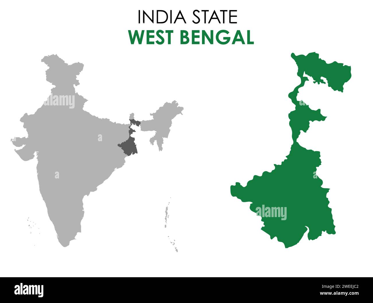 Mappa dello stato indiano del Bengala occidentale. Illustrazione vettoriale mappa di Calcutta. Sfondo bianco. Illustrazione Vettoriale