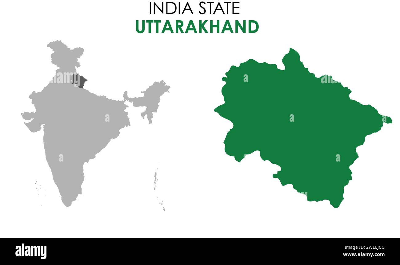 Mappa di Uttarakhand dello stato indiano. Illustrazione vettoriale mappa Uttarakhand. Sfondo bianco. Illustrazione Vettoriale