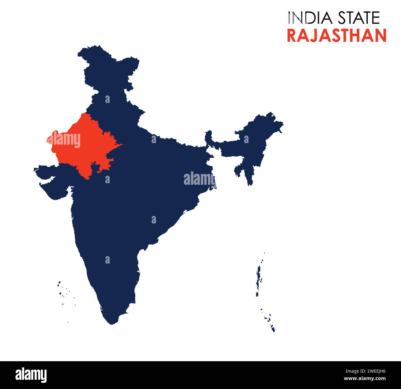 Mappa Rajasthan dello stato indiano. Illustrazione vettoriale mappa Rajasthan. Mappa del Rajasthan su sfondo bianco. Illustrazione Vettoriale