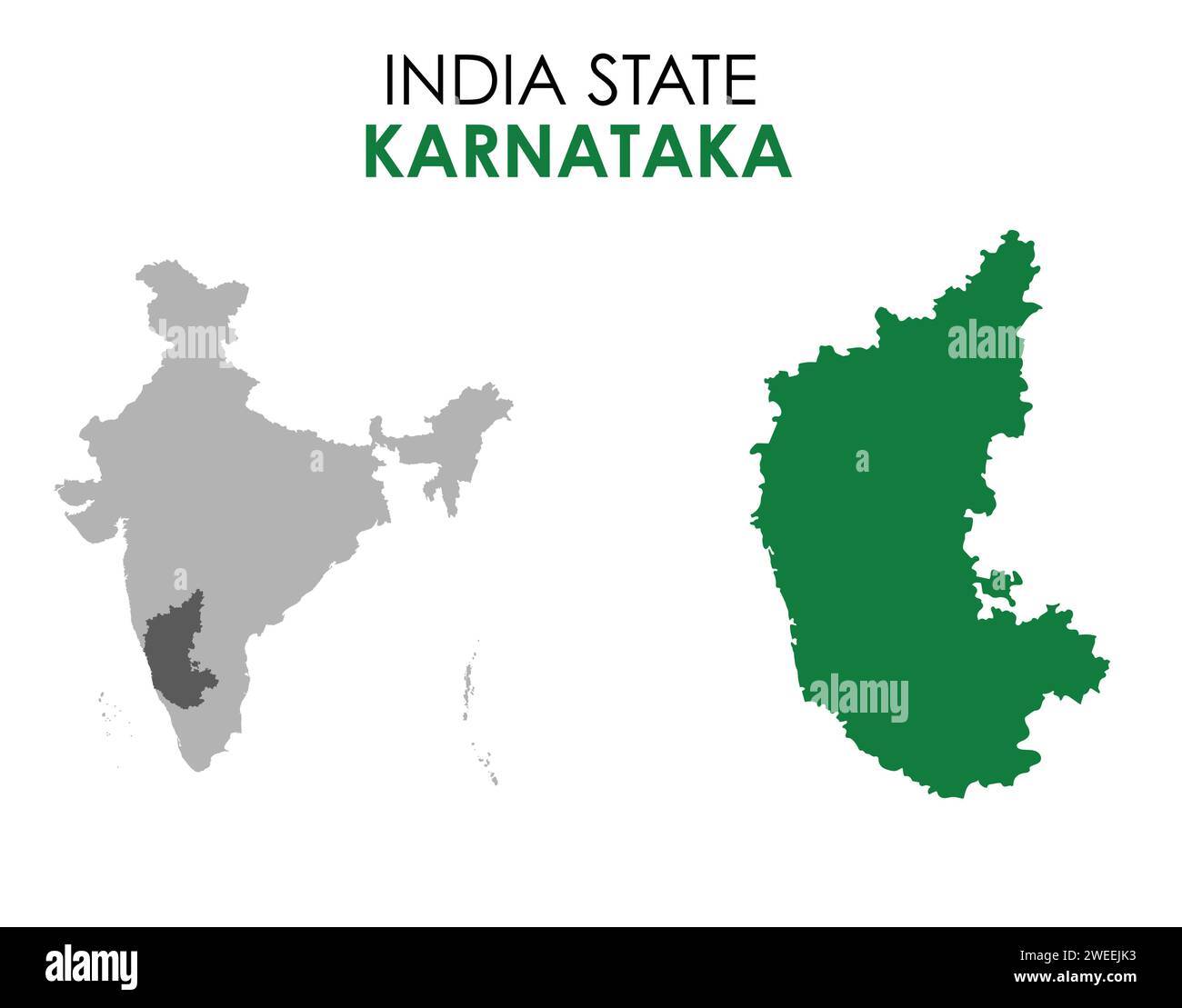 Cartina del Karnataka dello stato indiano. Illustrazione vettoriale mappa Karnataka. Mappa di Karnataka su sfondo bianco. Illustrazione Vettoriale