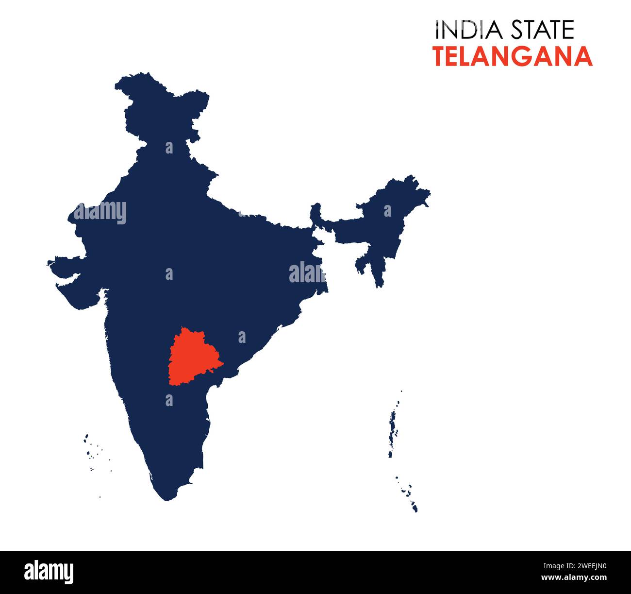 Telangana mappa dello stato indiano. Illustrazione vettore mappa Telangana. Mappa Telangana su sfondo bianco. Illustrazione Vettoriale