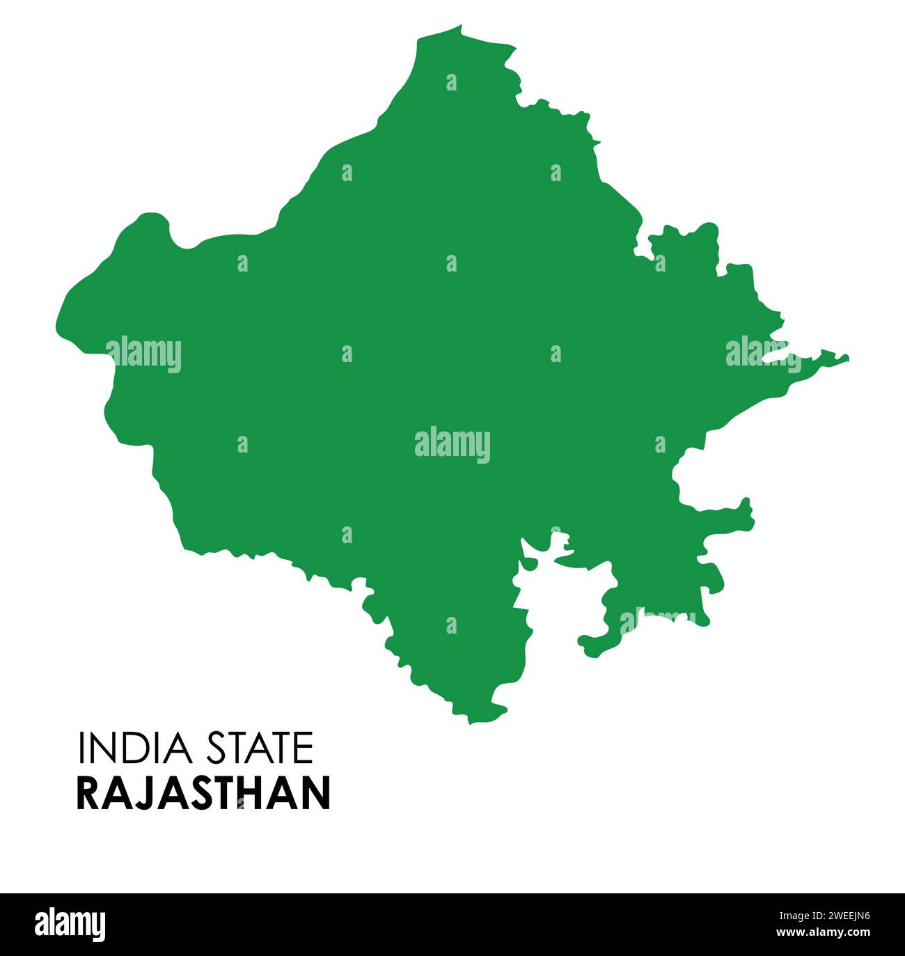 Mappa Rajasthan dello stato indiano. Illustrazione vettoriale mappa Rajasthan. Mappa del Rajasthan su sfondo bianco. Illustrazione Vettoriale