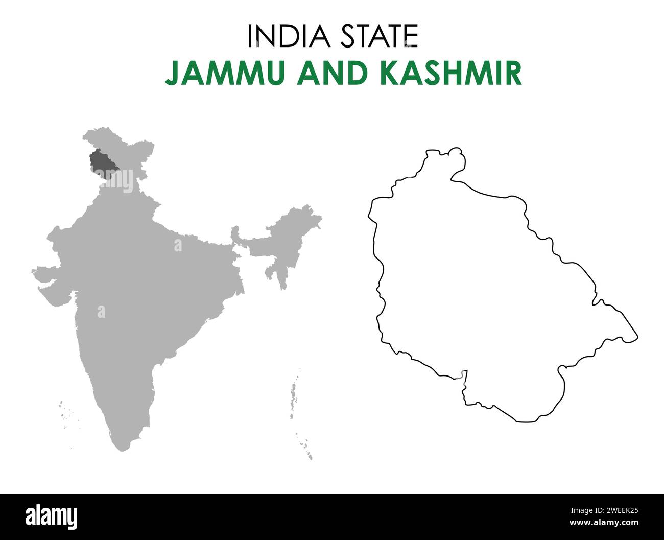 Mappa di Jammu e kashmir dello stato indiano. Illustrazione vettoriale delle mappe di Jammu e kashmir. Illustrazione Vettoriale