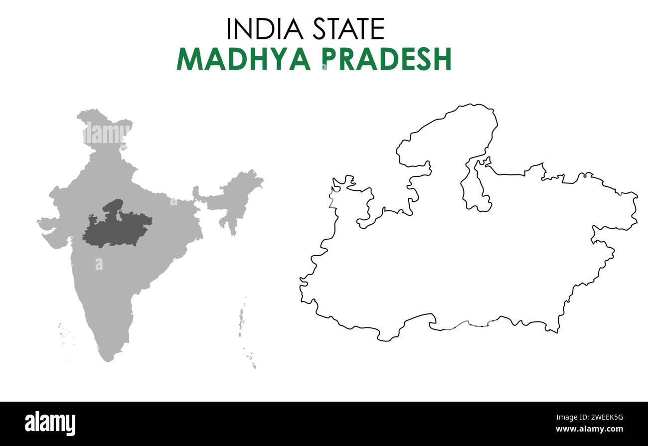 Madhya Pradesh mappa dello stato indiano. Illustrazione vettoriale mappa Madhya Pradesh. Sfondo bianco. Illustrazione Vettoriale