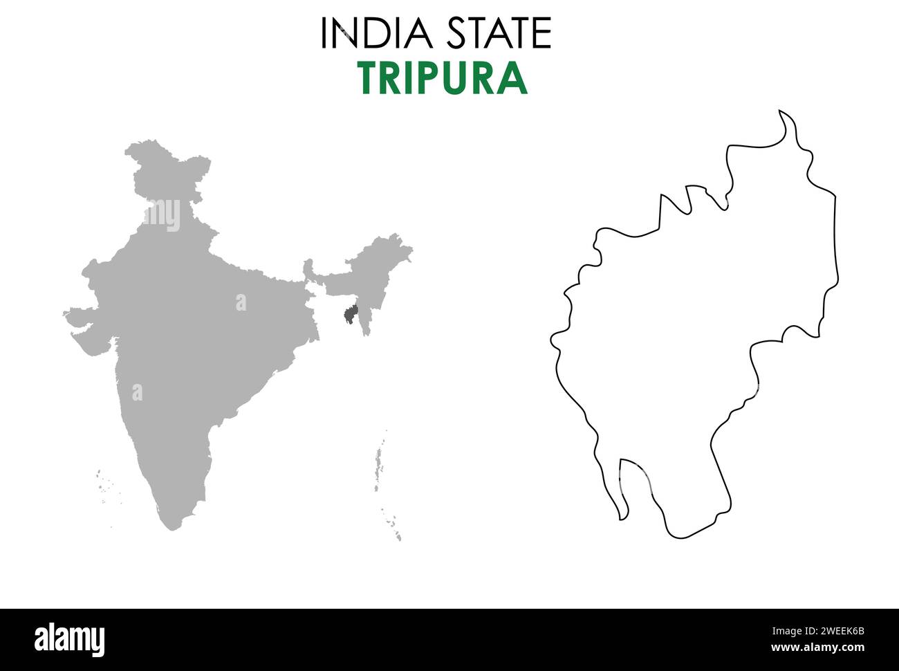 Mappa Tripura dello stato indiano. Illustrazione vettoriale mappa Tripura. Mappa Tripura su sfondo bianco. Illustrazione Vettoriale