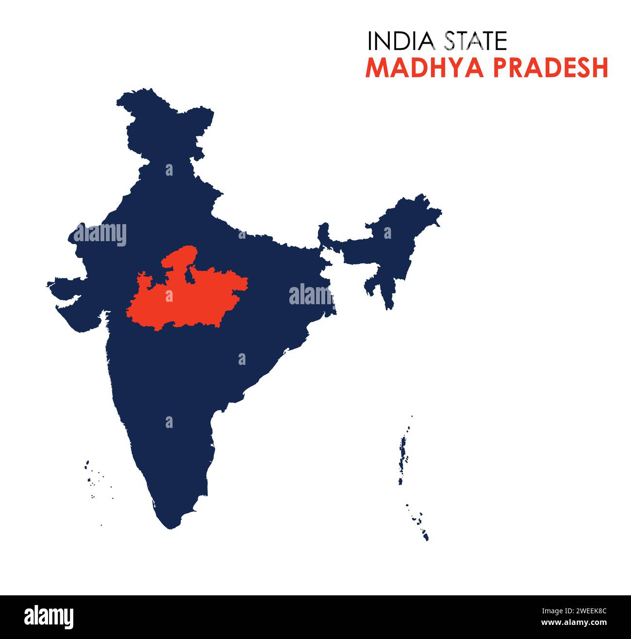 Madhya Pradesh mappa dello stato indiano. Illustrazione vettoriale mappa Madhya Pradesh. Sfondo bianco. Illustrazione Vettoriale