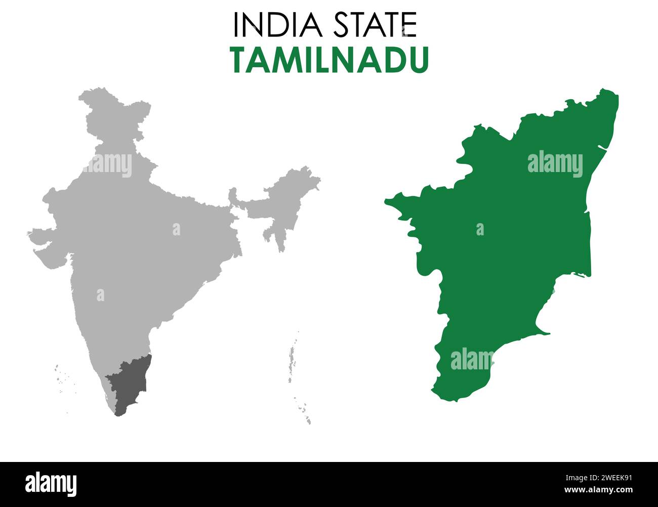 Tamil Nadu mappa dello stato indiano. Illustrazione vettore mappa Tamil Nadu. Sfondo bianco. Illustrazione Vettoriale