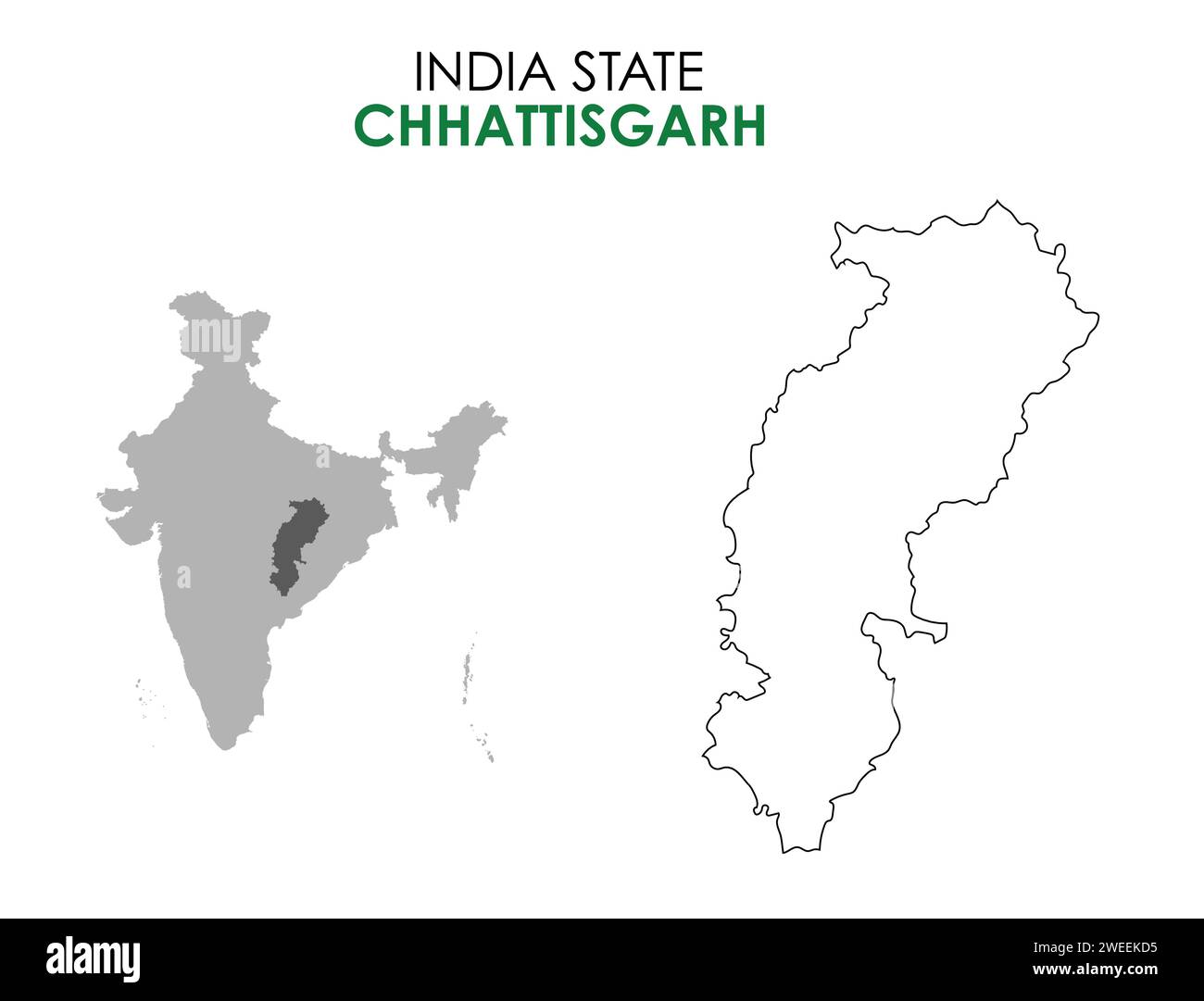 Chhattisgarh mappa dello stato indiano. Illustrazione della mappa di Chhattisgarh. Sfondo bianco. Illustrazione Vettoriale