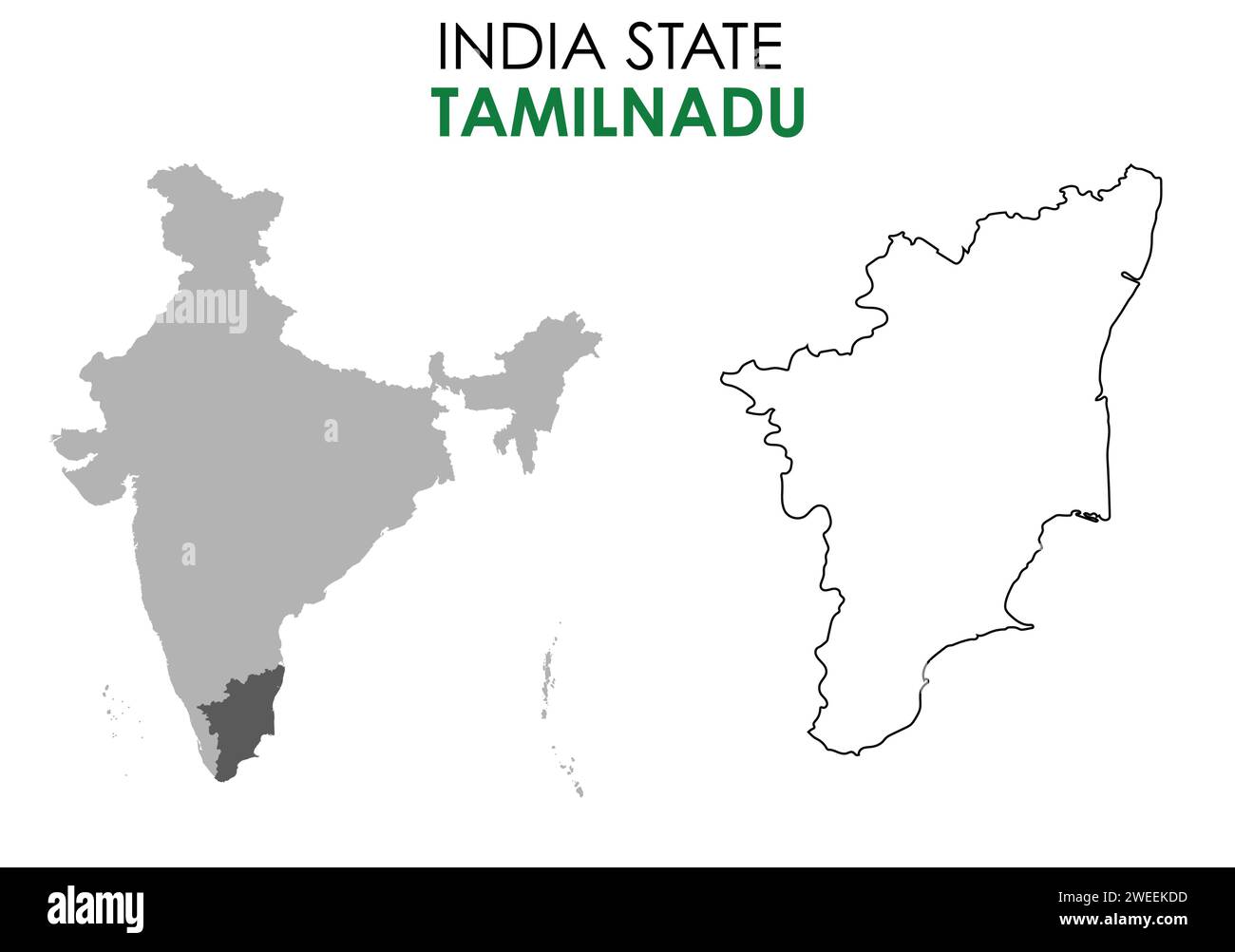 Tamil Nadu mappa dello stato indiano. Illustrazione vettore mappa Tamil Nadu. Sfondo bianco. Illustrazione Vettoriale
