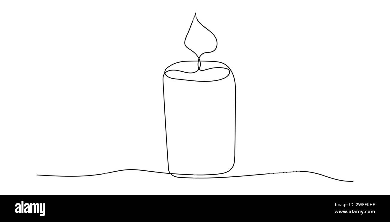 Candela lineare, candela con linea continua fiamma, semplice elemento di design a doodle isolato su sfondo bianco. . Illustrazione vettoriale Illustrazione Vettoriale