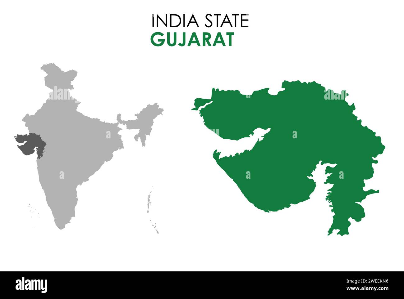 Mappa del Gujarat dello stato indiano. Illustrazione vettoriale della mappa Gujarat. Mappa del Gujarat su sfondo bianco. Illustrazione Vettoriale