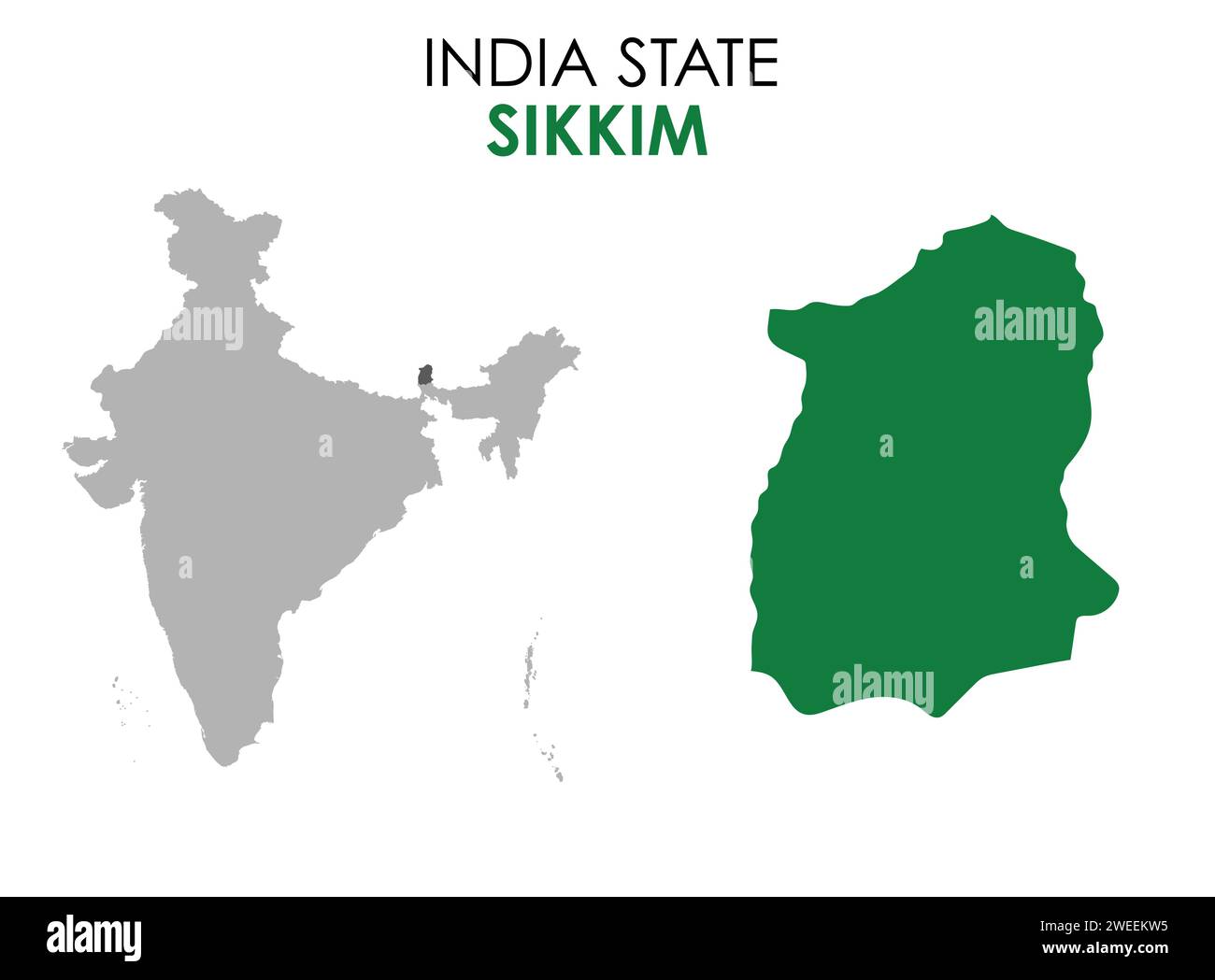 Mappa Sikkim dello stato indiano. Illustrazione vettore mappa Sikkim. Mappa vettoriale Sikkim su sfondo bianco. Illustrazione Vettoriale
