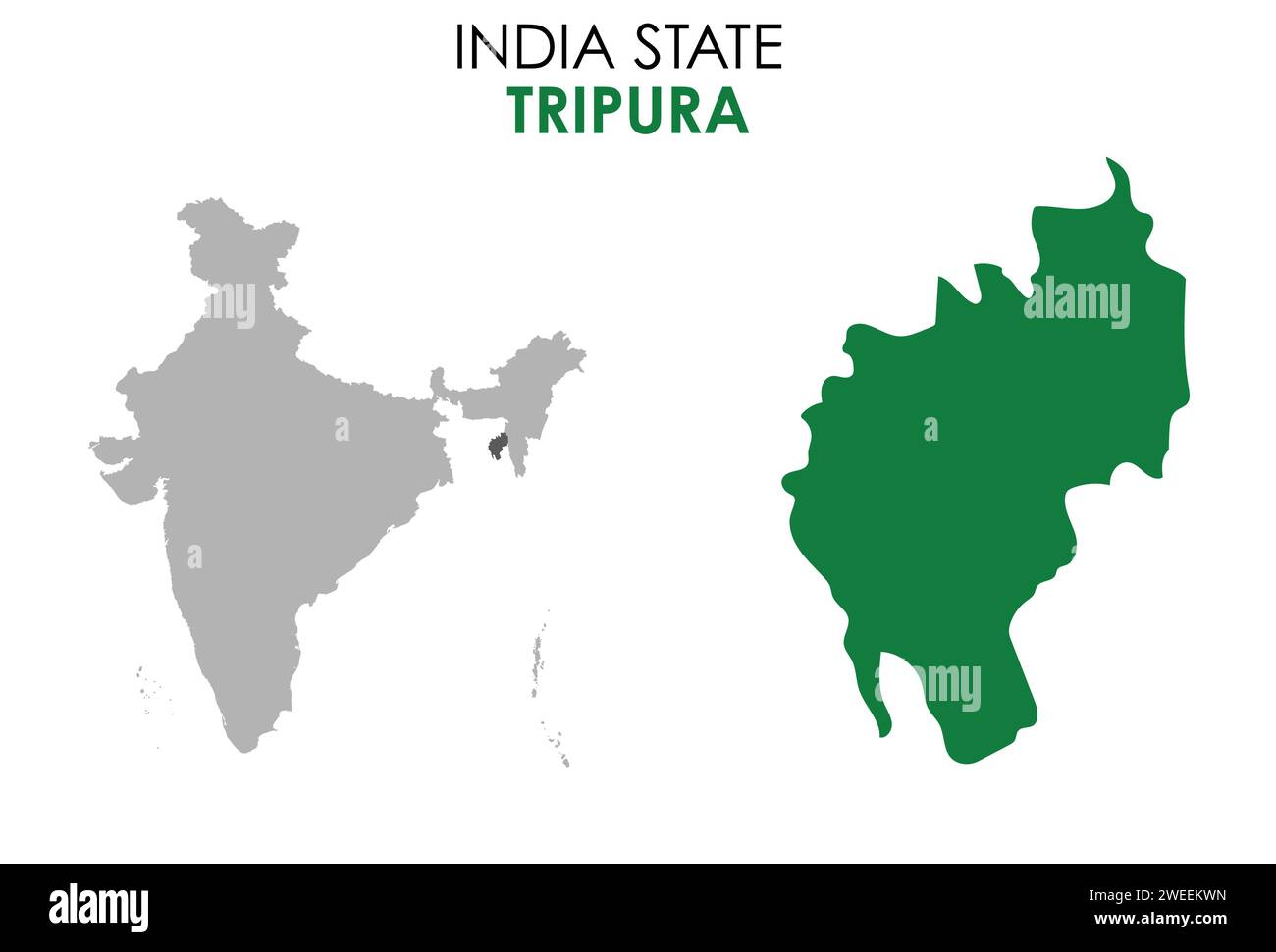 Mappa Tripura dello stato indiano. Illustrazione vettoriale mappa Tripura. Mappa Tripura su sfondo bianco. Illustrazione Vettoriale