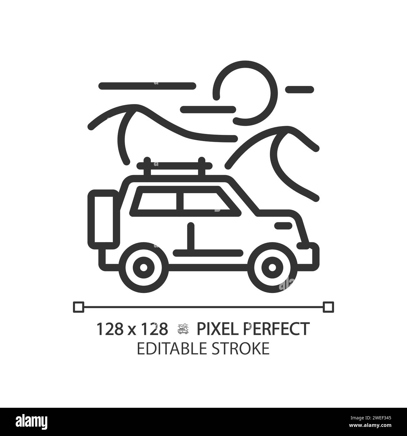 Icona lineare del tour in jeep Safari Illustrazione Vettoriale