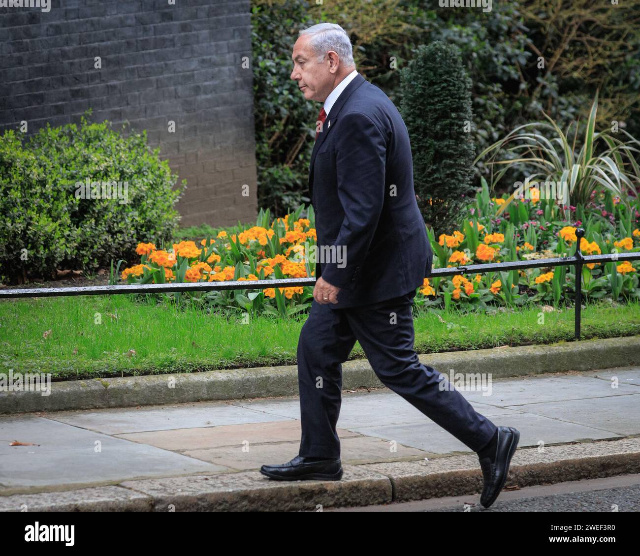 Benjamin Netanyahu, primo Ministro di Israele a Downing Street in visita nel Regno Unito, Londra, Regno Unito Foto Stock