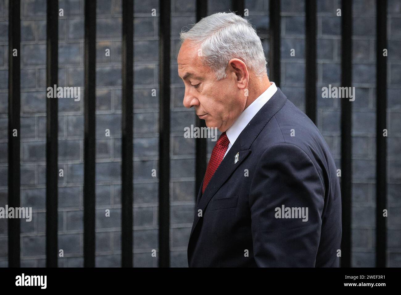 Benjamin Netanyahu, primo Ministro di Israele a Downing Street in visita nel Regno Unito, Londra, Regno Unito Foto Stock