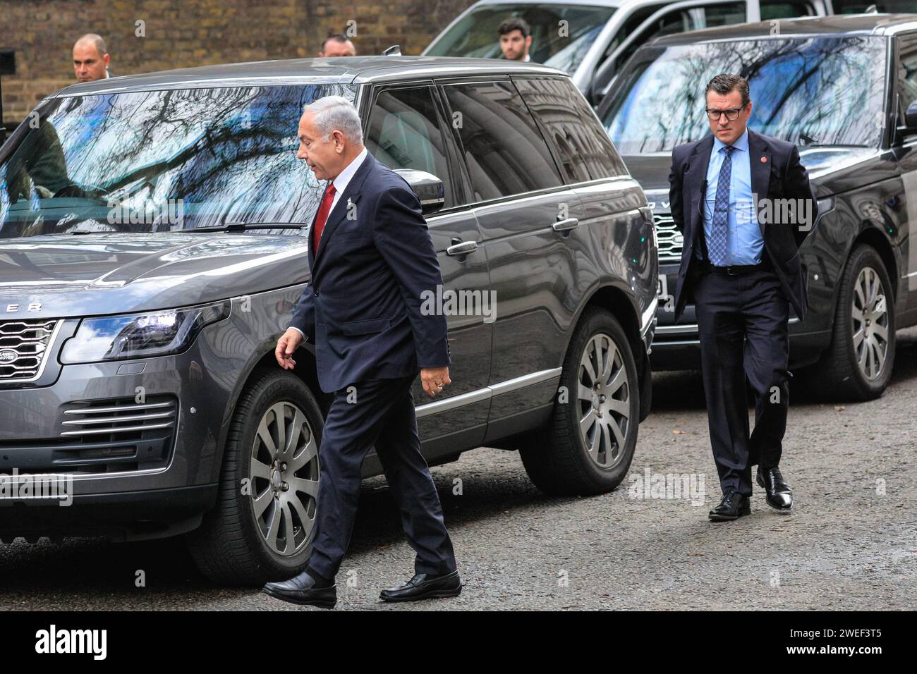 Benjamin Netanyahu, primo Ministro di Israele a Downing Street in visita nel Regno Unito, Londra, Regno Unito Foto Stock