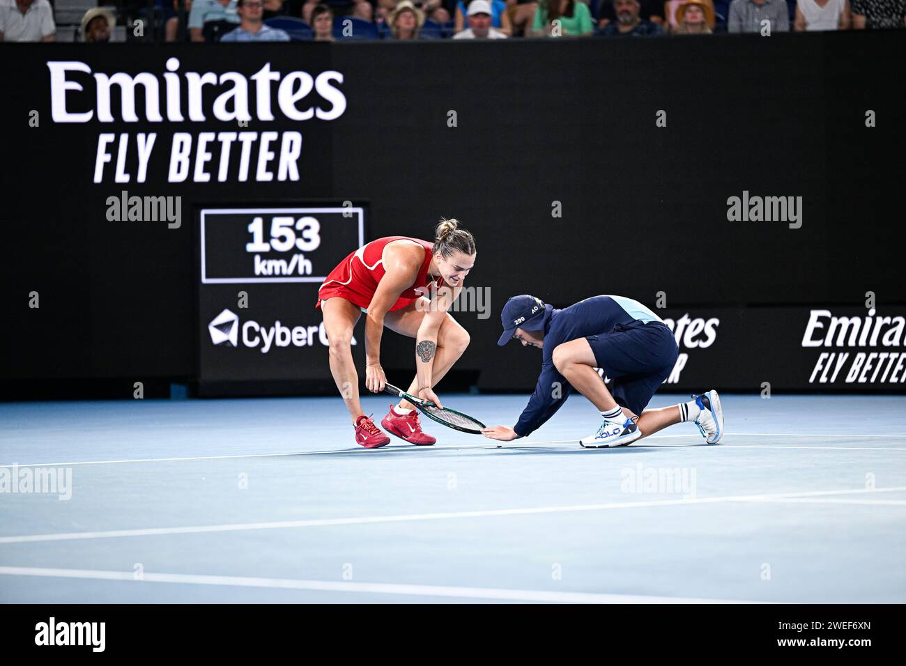 Parigi, Francia. 23 gennaio 2024. Aryna Sabalenka durante il torneo di tennis del grande Slam agli Australian Open 2024 il 23 gennaio 2024 al Melbourne Park di Melbourne, Australia. Crediti: Victor Joly/Alamy Live News Foto Stock