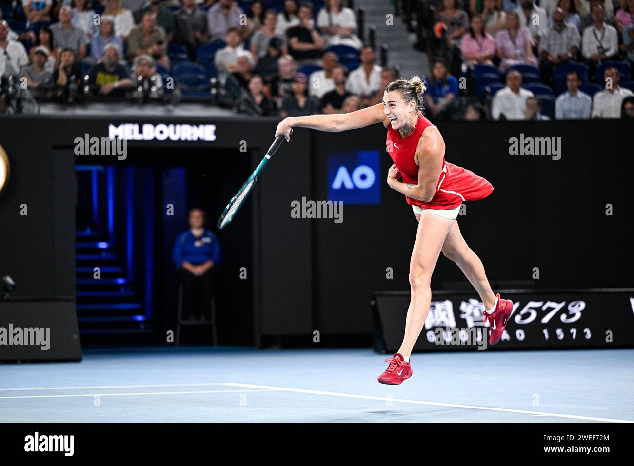 Parigi, Francia. 23 gennaio 2024. Aryna Sabalenka durante il torneo di tennis del grande Slam agli Australian Open 2024 il 23 gennaio 2024 al Melbourne Park di Melbourne, Australia. Crediti: Victor Joly/Alamy Live News Foto Stock