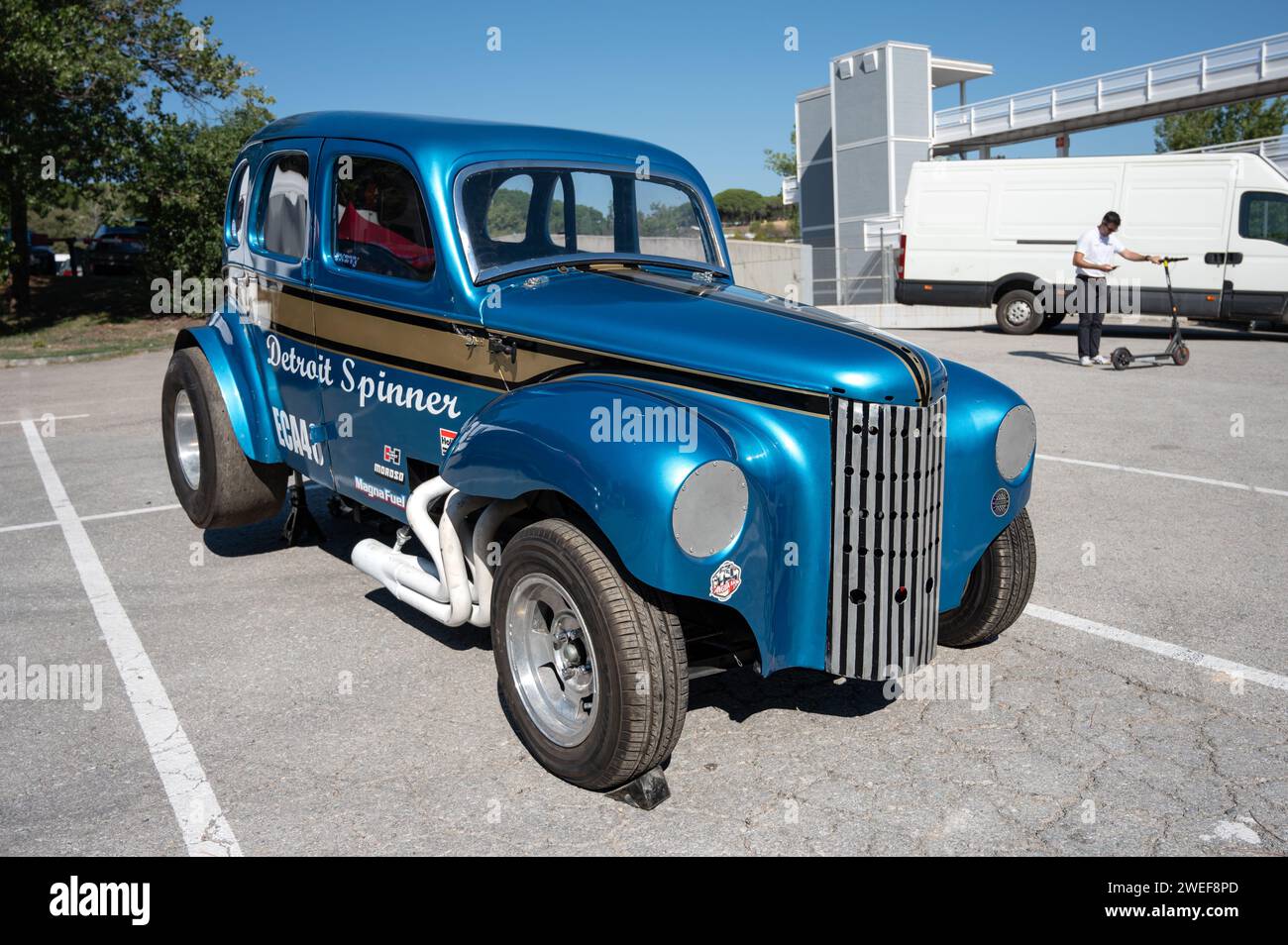 Detroit Spinner è un dragster costruito a mano basato su una vecchia Ford. Foto Stock