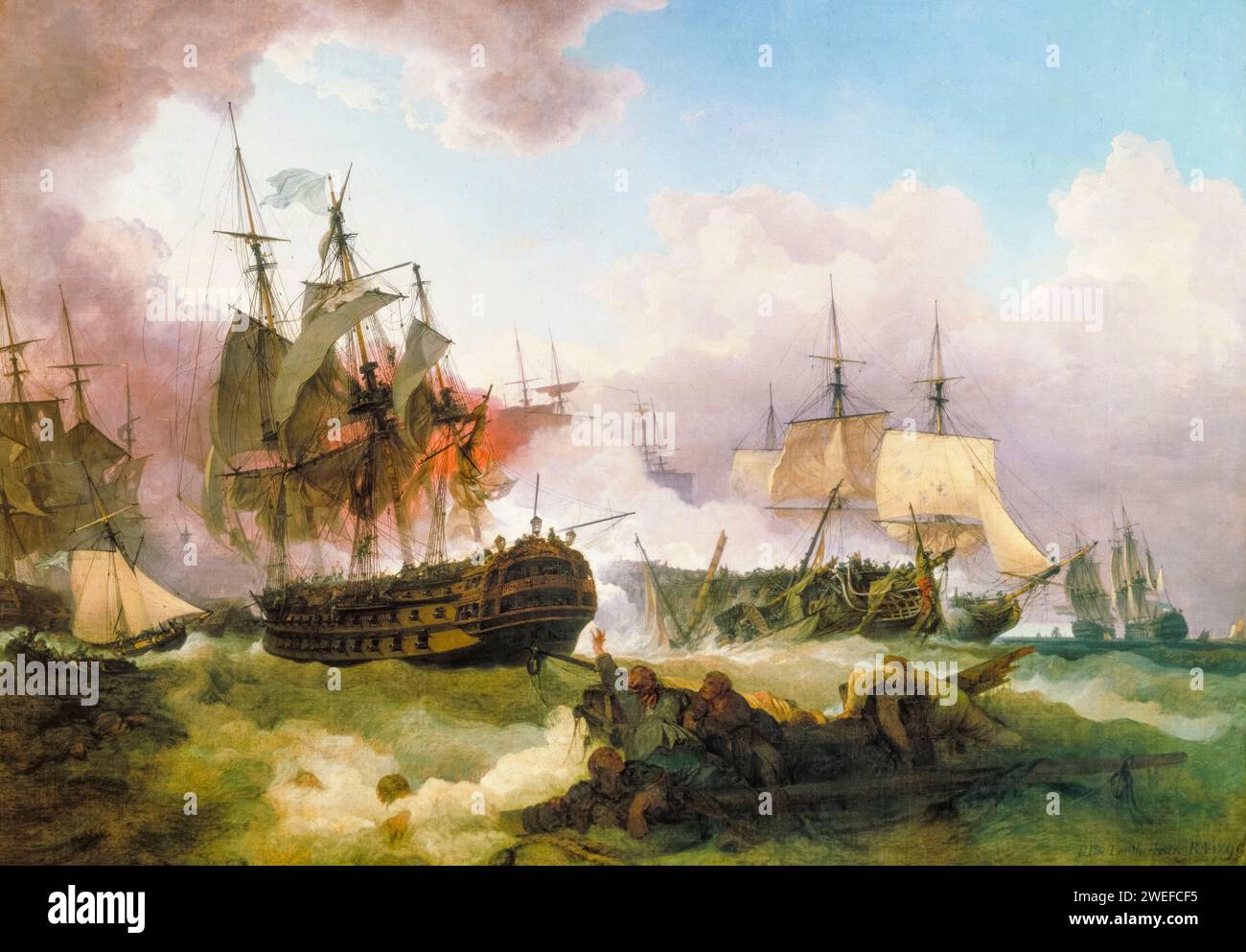 La battaglia di Camperdown (11 ottobre 1797), dipinto ad olio su tela di Philip James de Loutherbourg, 1799 Foto Stock