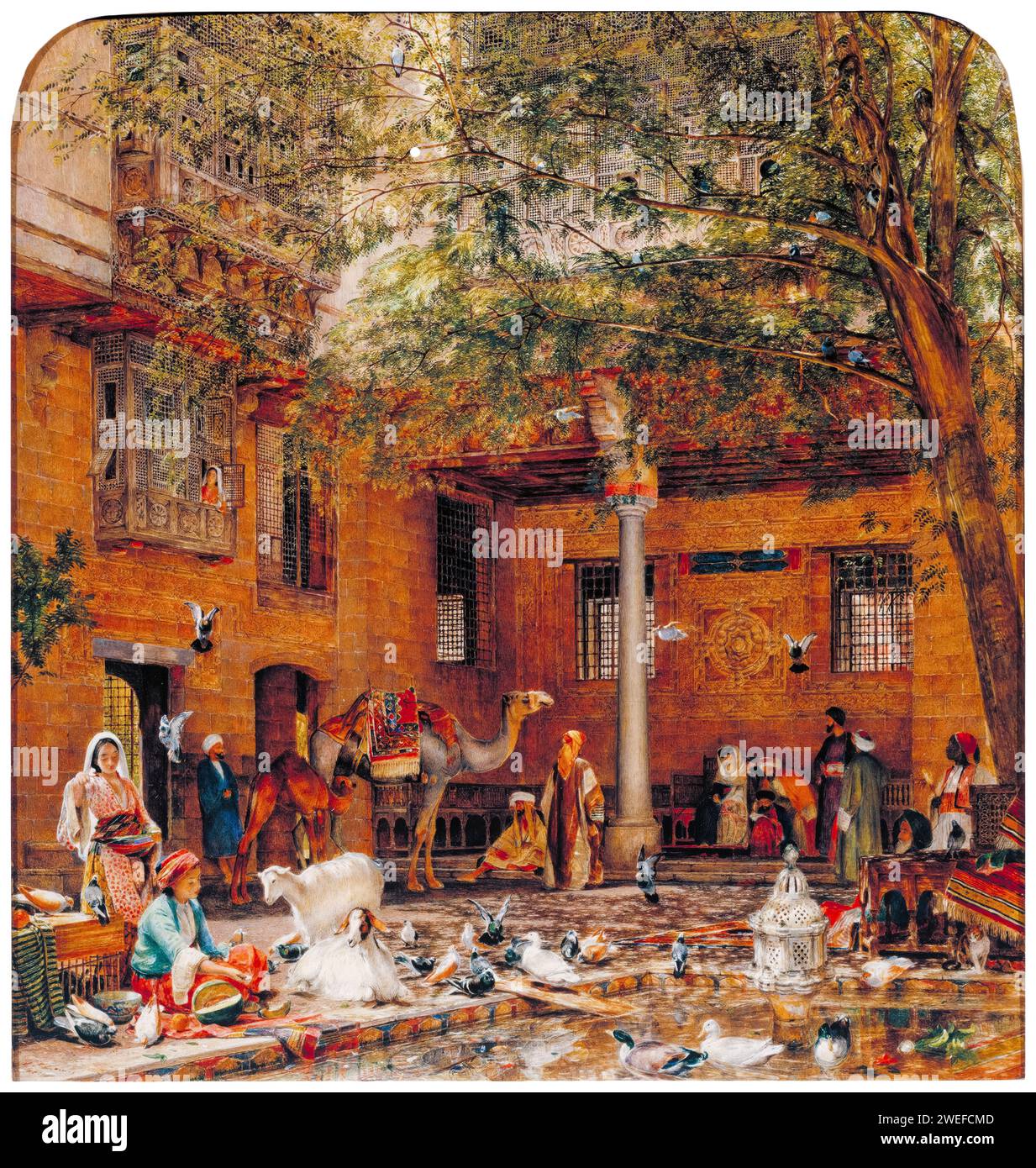 John Frederick Lewis Painting, Study for the Courtyard of the Coptic Patriarch's House al Cairo, olio su tavola, circa 1864 Foto Stock