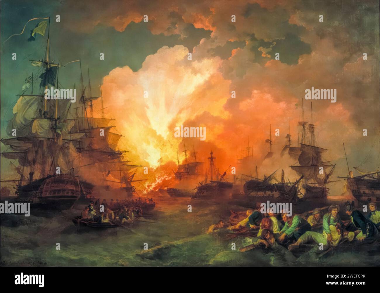 La battaglia del Nilo (1-3 agosto 1798), dipinto ad olio su tela di Philip James de Loutherbourg, 1800 Foto Stock