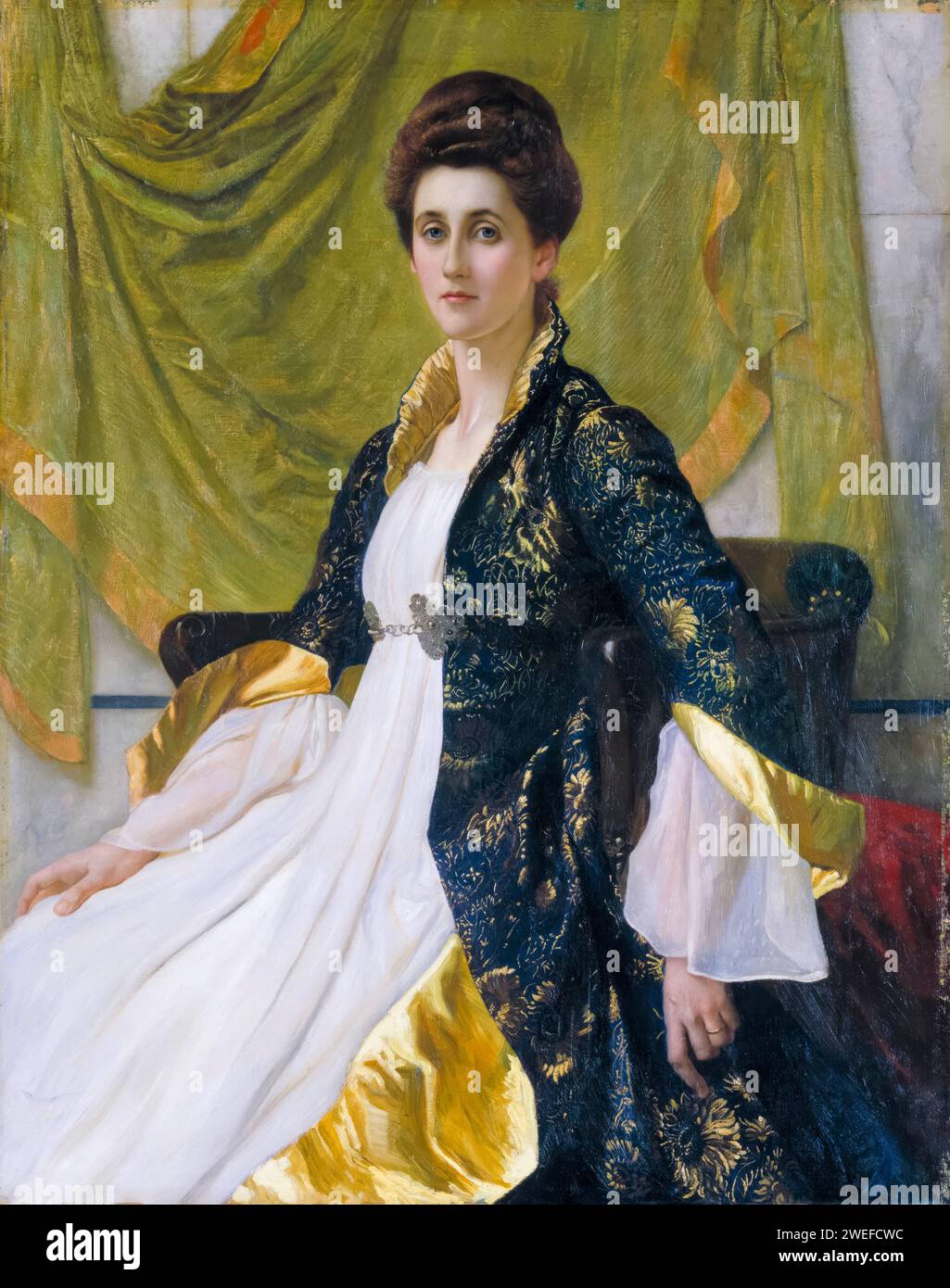 Mrs Ernest Moon (Emma Moon), ritratto dipinto ad olio su tela di William Blake Richmond, 1888 Foto Stock