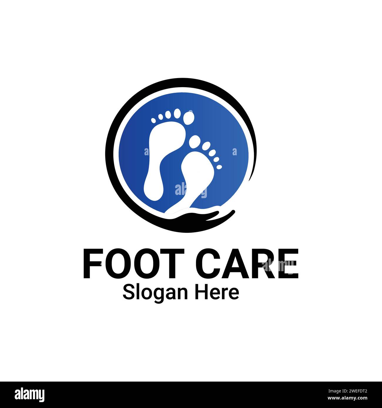 Logo Foot Care. Impronte con simbolo di manutenzione. Logo della clinica per la salute del piede e della caviglia. Icona modello vettoriale logo Salon Foot Care. Illustrazione Vettoriale